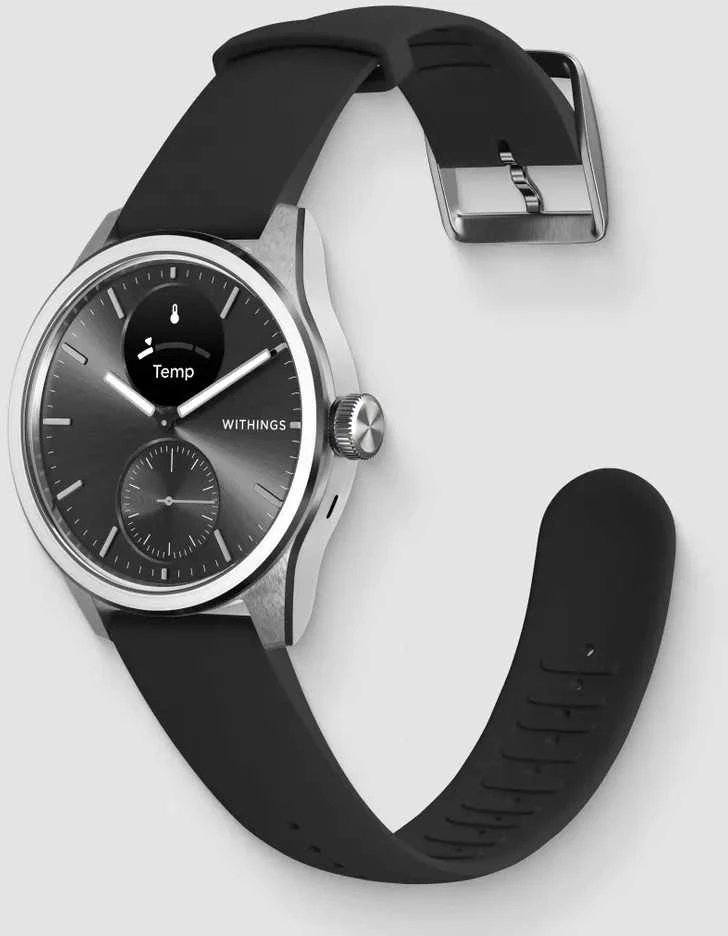 Išmanusis laikrodis Withings Scanwatch 2, 42 mm,  Sidabrinės spalvos korpusas su juodos spalvos dirželiu