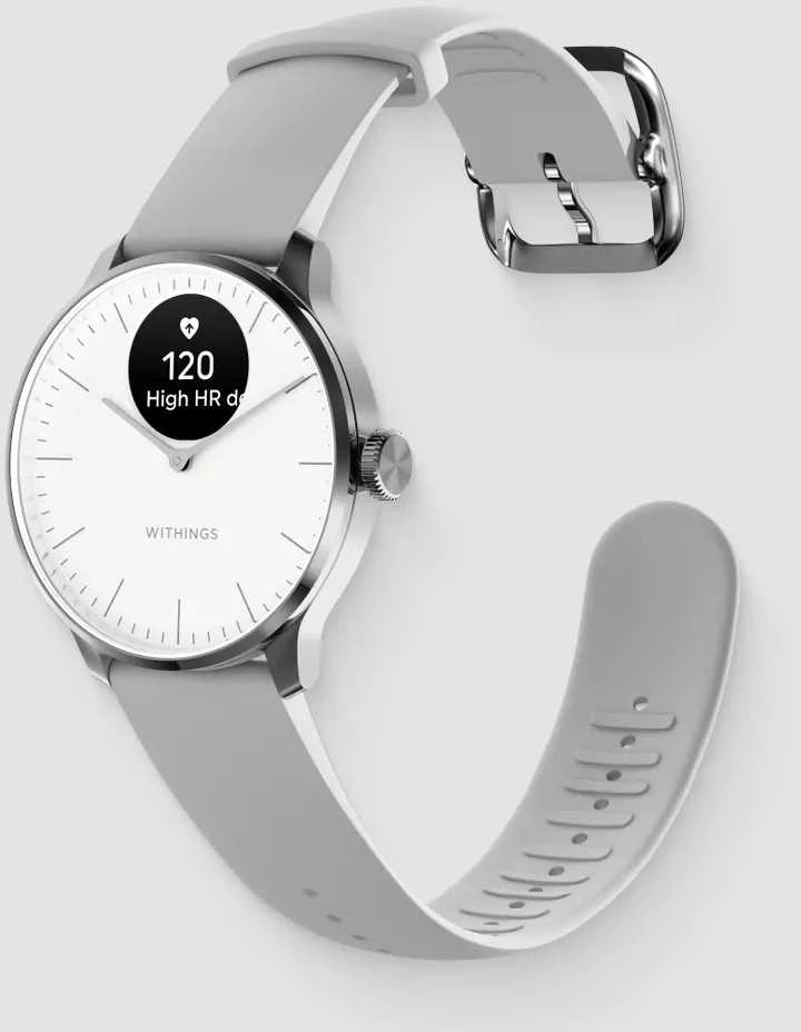 Išmanusis laikrodis Withings Scanwatch Light, 37 mm, Sidabro spalvos korpusas su pilkos spalvos dirželiu