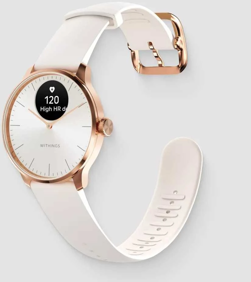 Išmanusis laikrodis Withings Scanwatch Light, 37 mm, Rožinio aukso spalvos korpusas su baltos spalvos dirželiu