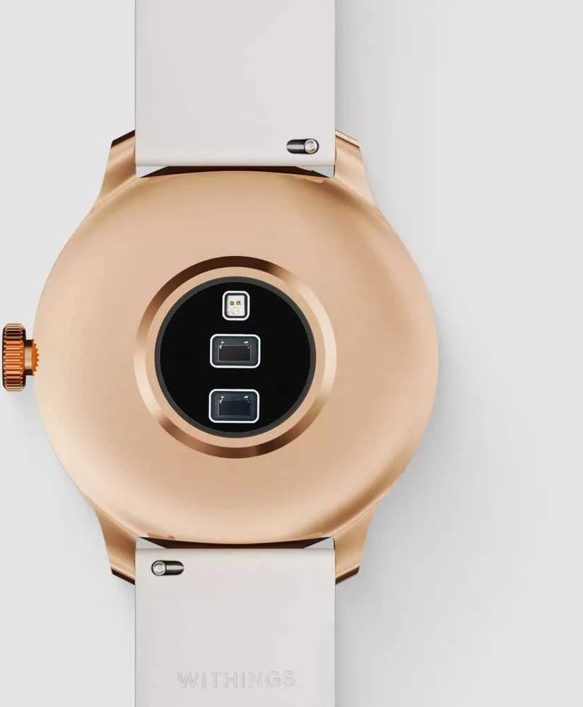 Išmanusis laikrodis Withings Scanwatch Light, 37 mm, Rožinio aukso spalvos korpusas su baltos spalvos dirželiu