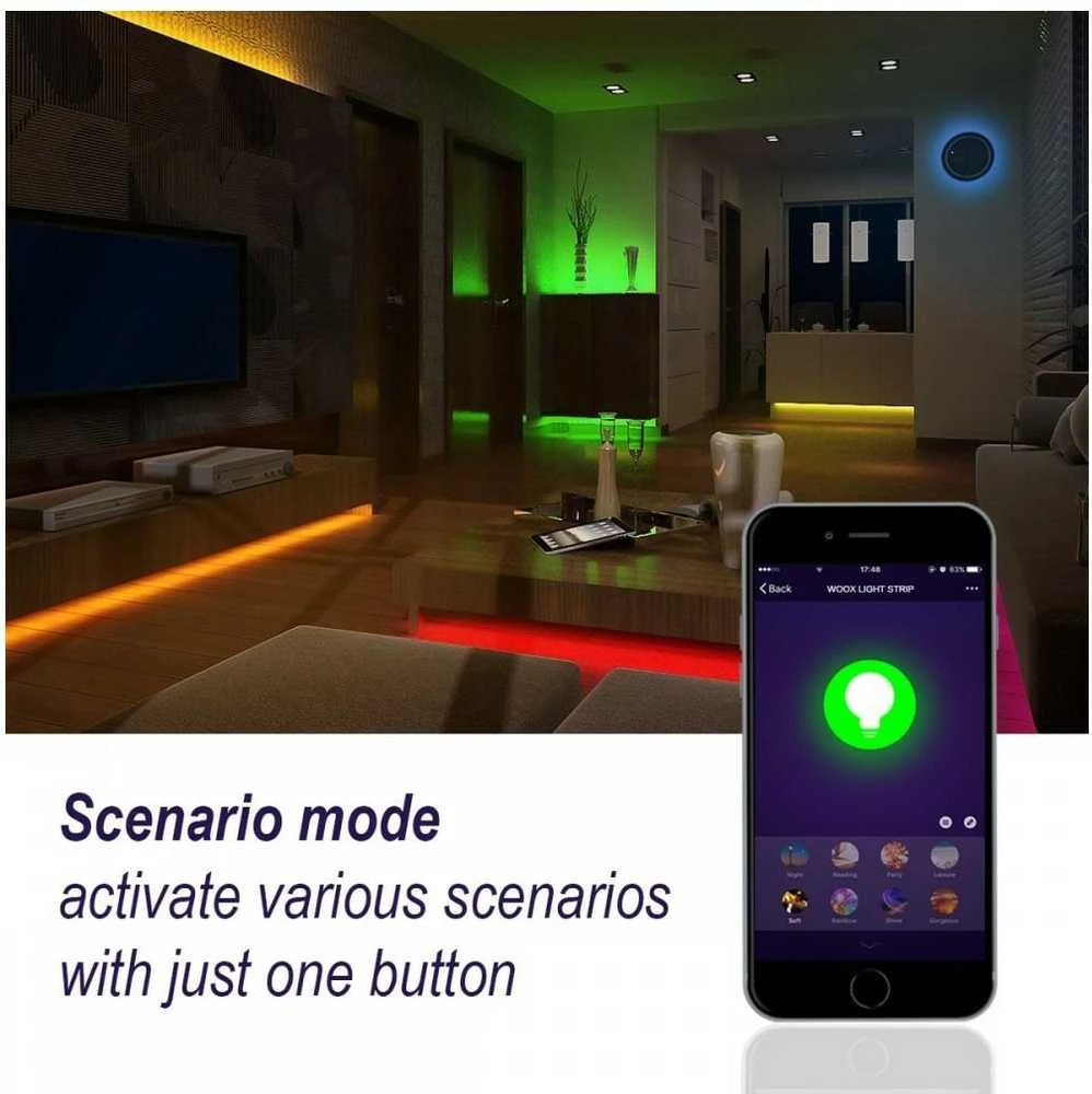 LED juostos komplektas su Wi-Fi valdikliu ir maitinimo šaltiniu, RGB+WW, 5m, 24W, 1000lm, TUYA / Smart Life, WOOX