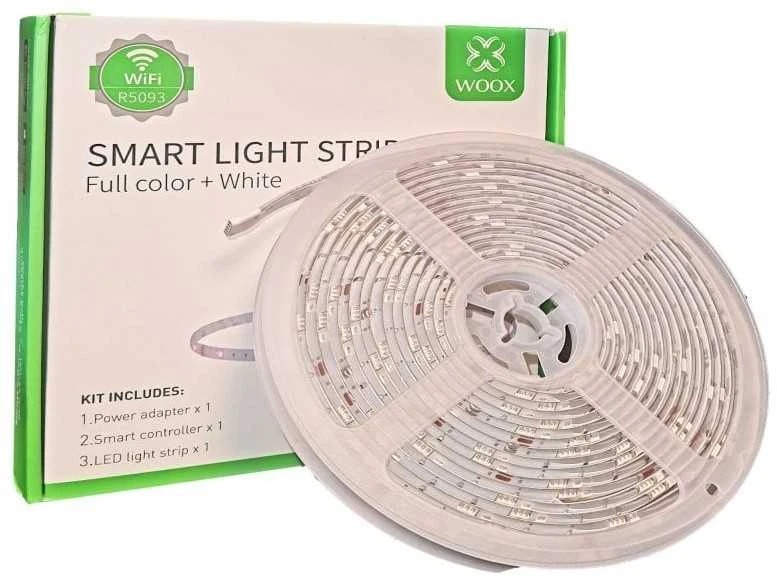 LED juostos komplektas su Wi-Fi valdikliu ir maitinimo šaltiniu, RGB+WW, 5m, 24W, 1000lm, TUYA / Smart Life, WOOX
