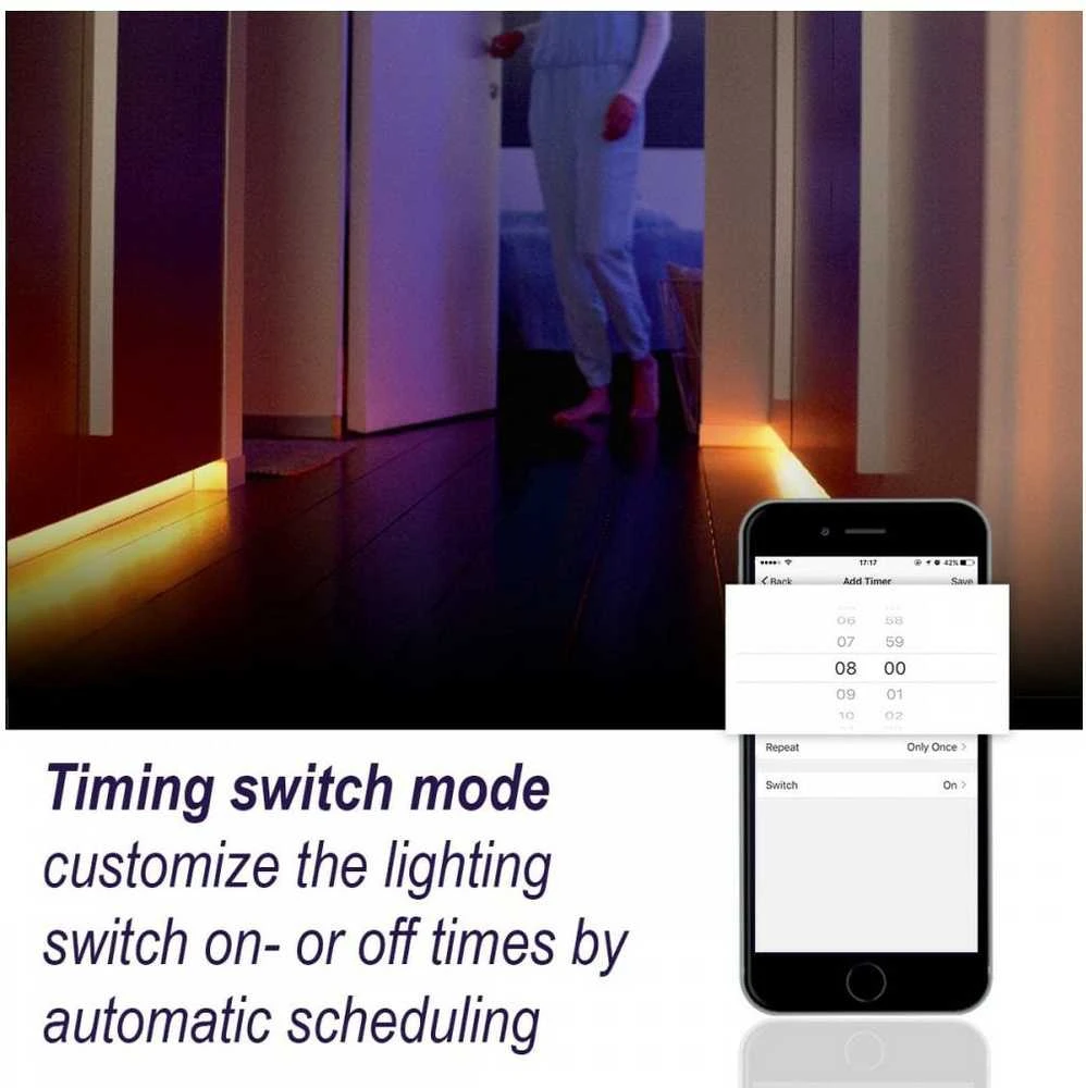 LED juostos komplektas su Wi-Fi valdikliu ir maitinimo šaltiniu, RGB+WW, 5m, 24W, 1000lm, TUYA / Smart Life, WOOX