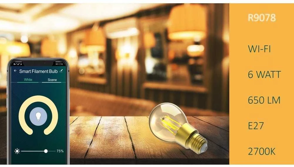 Lemputė LED filamentas E27, 230V, 6W, 650lm, 2700K, išmanioji Wi-Fi, valdoma programėle, TUYA, WOOX