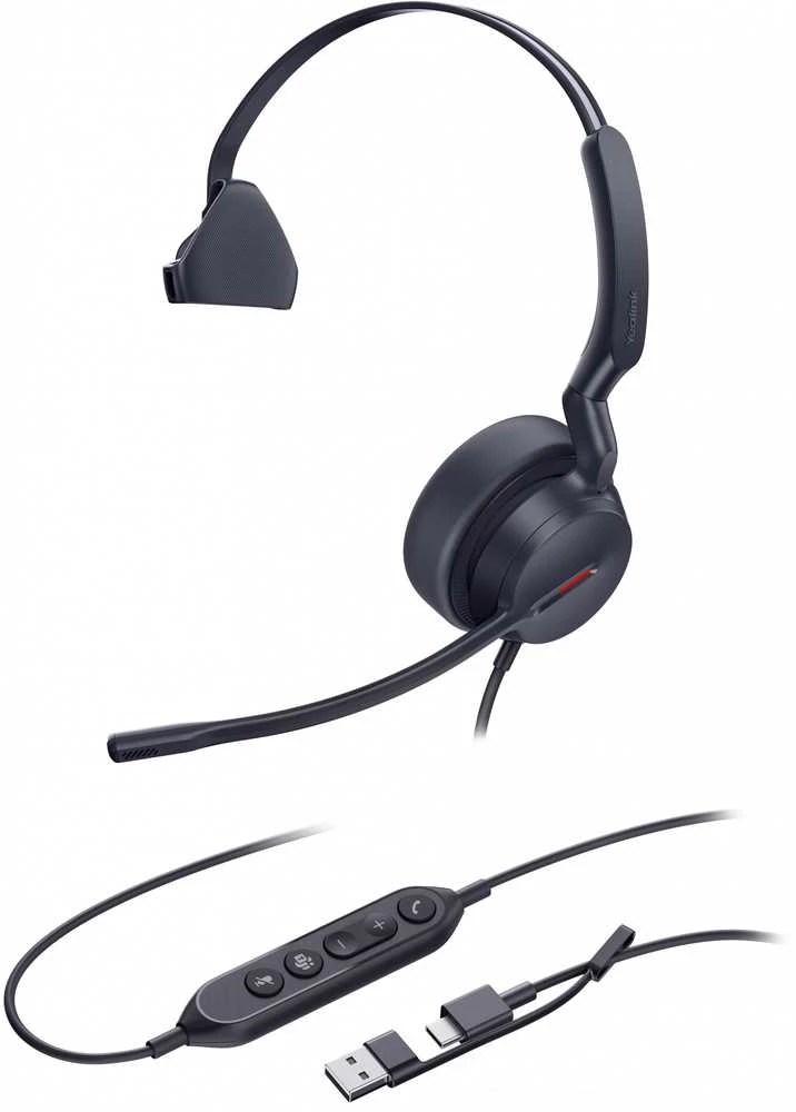 Ausinės Yealink UH44 Mono Teams USB-C/A Laisvų rankų įranga Vielinis Su lankeliu Biuras / skambučių centras USB Type-C / USB Type-A Juoda