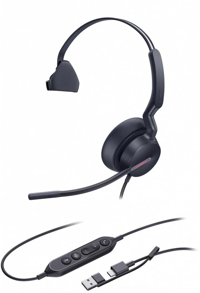 Ausinės Yealink UH46 Mono Teams USB-C/A Laisvų rankų įranga Vielinis Su lankeliu Biuras / skambučių centras USB Type-C / USB Type-A Juoda