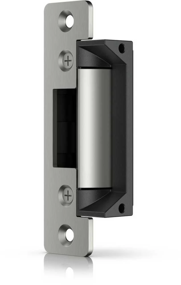 „Ubiquiti UACC-Lock-Strike-Secure-15mm“ elektrinė spyna su apsauga nuo gedimų, jungiama prie „UniFi Access Hub“.