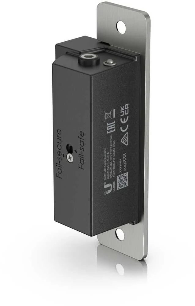 „Ubiquiti UACC-Lock-Strike-Secure-15mm“ elektrinė spyna su apsauga nuo gedimų, jungiama prie „UniFi Access Hub“.