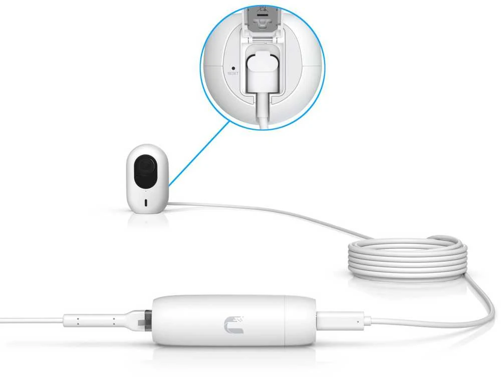 UBIQUITI universalus ADAPTERIS, SUTEIKANTIS MAITINĘ IR SUJUNGIMĄ USB-C ĮRENGINIAMS, ĮSKAITANT SUDERINAMAS APSAUGOS WIFI KAMERAS