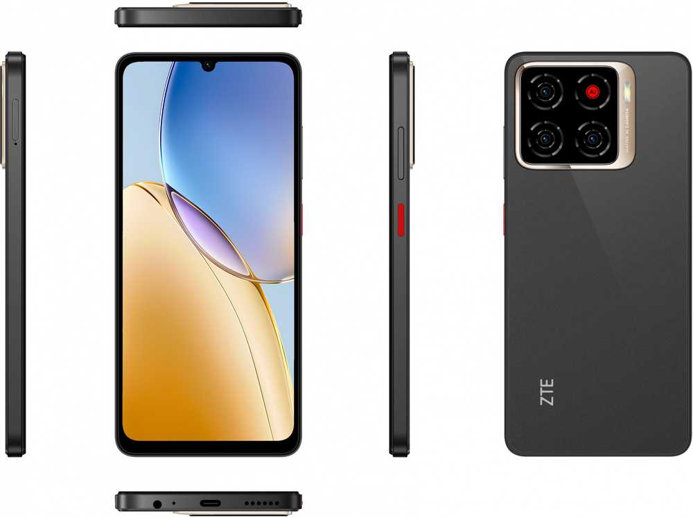 Išmanusis telefonas ZTE ZTE Blade A56 - 4G Išmanusis telefonas - Dual-SIM - RAM 4 GB / Interner Atmintis 64 GB - Micro SD slot - 6.75" - 1600 x 720 Pixel (90 Hz) - Triple-Kamera 13 MP, 0.08 MP, 0,08 MP - front camera 8 MP - Tiefschwarz