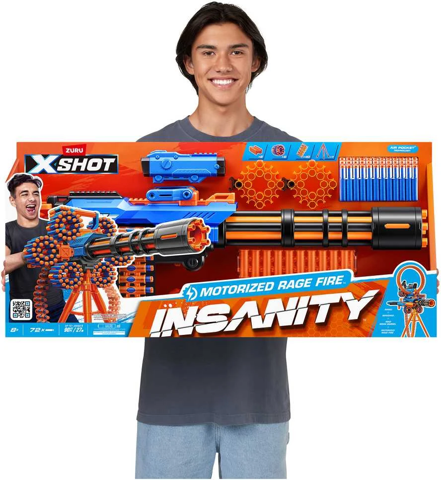 XShot ZURU X-Shot Insanity Rage Fire blasteris su 72 smiginiais, nuotolis 27 m