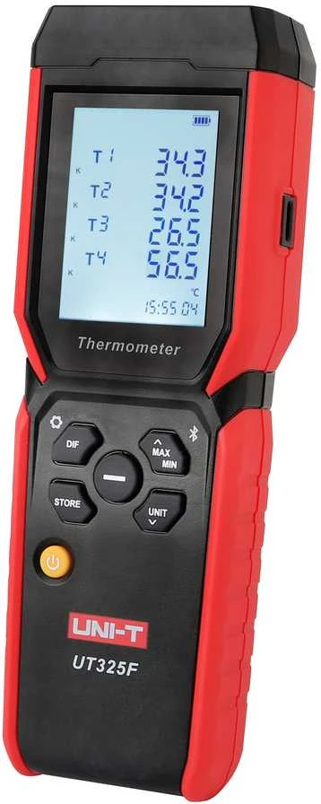Skaitmeninis termometras su duomenų kaupimu, 4 kanalai, 72K taškų, -200.0°C~1372°C, USB-C, Bluetooth, UNI-T