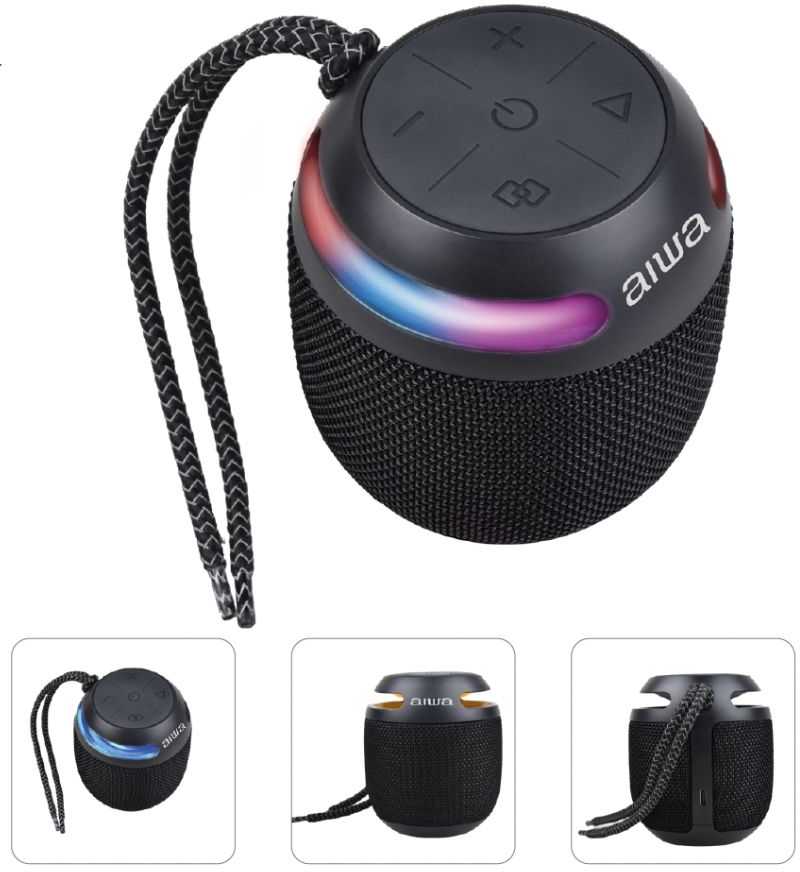 Aiwa Nešiojama Bluetooth kolonėlė 5W RMS su šviesos efektais, juoda