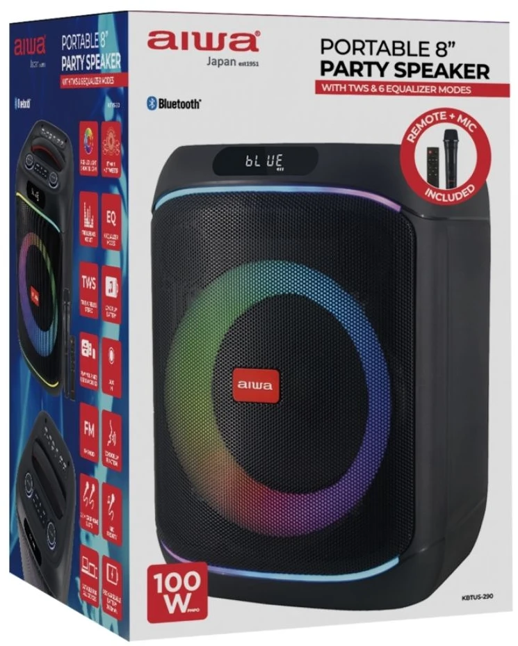 Aiwa Nešiojama garso sistema 350W (40W RMS) su šviesos efektais ir belaidžiu mikrofonu