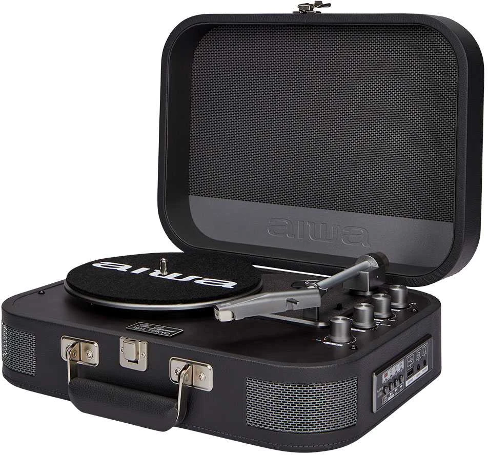 Aiwa Patefonas lagamine 2x2.2W RMS su Bluetooth / USB grotuvu, tamsiai pilkas