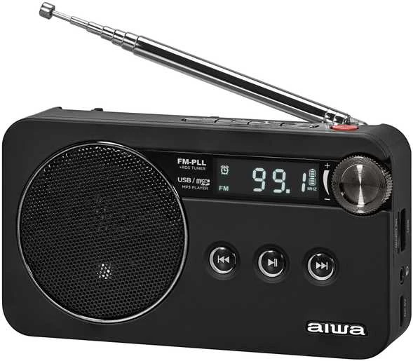 Aiwa Radijo imtuvas FM įkraunamas su USB/Micro SD/3.5mm lizdu, juodas