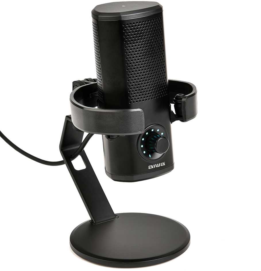 Aiwa Stalinis kardioidinis kondensatorinis USB mikrofonas, juodas