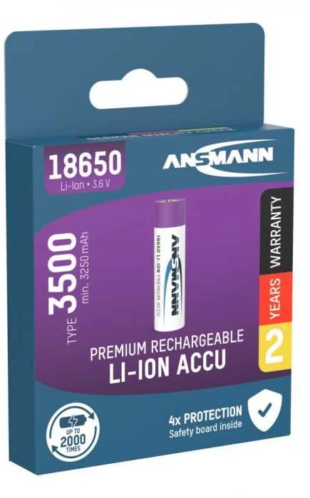 Akumuliatorius 18650 3.6V 3500mAh Li-Ion su integruotu krovimo valdikliu PCM ANSMANN