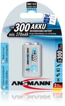 Akumuliatorius 6HR61 (E-Block, R22, 6R61, 6F22) 8.4V 300mAh Ni-Mh ANSMANN