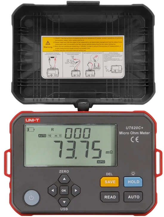 Aukšto tikslumo skaitmeninis mikroommetras, 0.001mΩ~300.0kΩ; 1mΩ, Type C, IP54, DC 3.7V 3200mAh Li, 500 matavimų atmintis, UNI-T