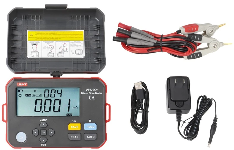 Aukšto tikslumo skaitmeninis mikroommetras, 0.001mΩ~300.0kΩ; 1mΩ, Type C, IP54, DC 3.7V 3200mAh Li, 500 matavimų atmintis, UNI-T