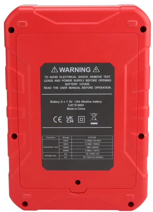 Aukštos įtampos izoliacijos varžos matuoklis 250V/100G?-2500V/1T?,30-1000V DC; UNI-T