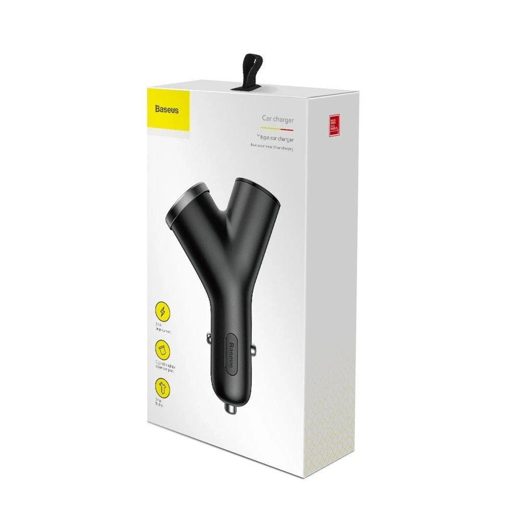 Baseus Automobilinis įkroviklis 12-24V 2xUSB 3.4A su lizdu cigarečių pridegėjui, juodas