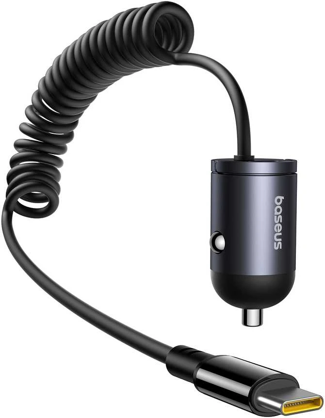 Baseus Automobilinis įkroviklis Tiny Star 30W 12-24V USB-C PD3.0 su integruotu USB-C kabeliu 30W 1.4m, juodas