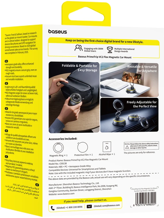Baseus Automobilinis magnetinis laikiklis telefonams su siurbtuku PrimeTrip VC2 Flex, juodas