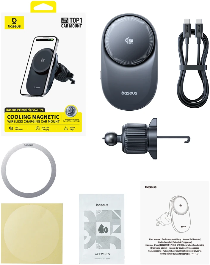 Baseus Automobilinis magnetinis laikiklis telefonams su belaidžiu Qi2.2 įkrovimu 25W PrimeTrip VC2 Pro, juodas