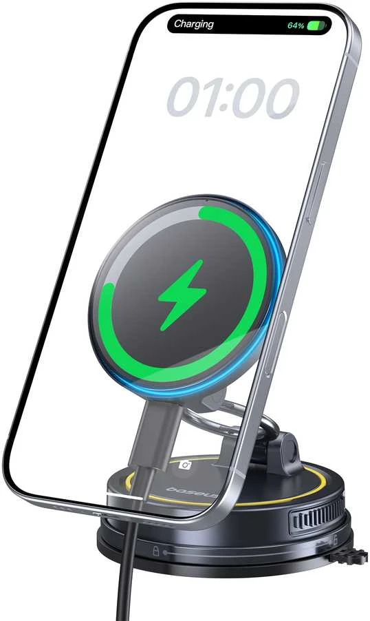 Baseus Automobilinis magnetinis laikiklis telefonams su belaidžiu įkrovimu 15W PrimeTrip VC2 Flex Pro, juodas
