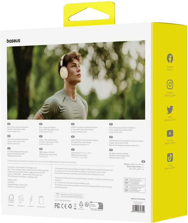 Baseus Belaidės Bluetooth 5.3 ausinės Bass 35 Max su mikrofonu, baltos