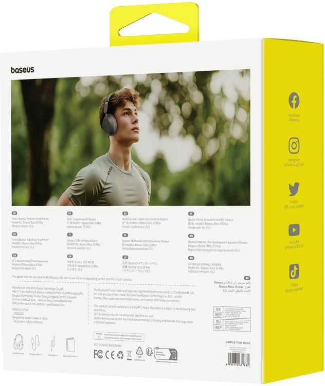 Baseus Belaidės Bluetooth 5.3 ausinės Bass 35 Max su mikrofonu, pilkos