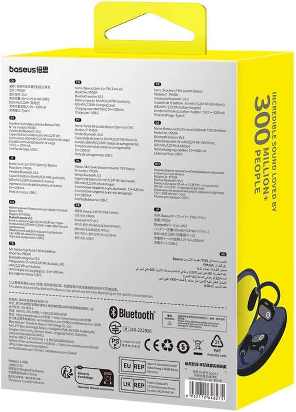 Baseus Belaidės Bluetooth 5.3 ausinės Eli Sport 1 su įkrovimo dėklu, juodos