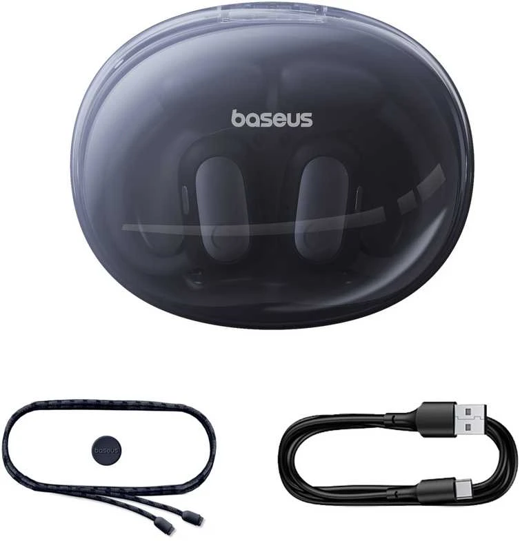Baseus Belaidės Bluetooth 5.3 ausinės Eli Sport 1 su įkrovimo dėklu, juodos