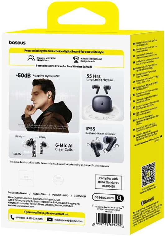 Baseus Bass BP1 Pro ausinių pakuotės galinė pusė