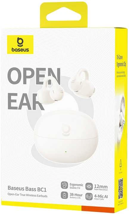 Baseus Belaidės Bluetooth 6.0 ausinės Bass BC1 su įkrovimo dėklu, baltos