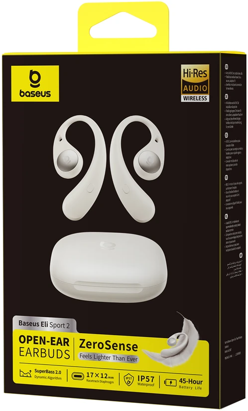 Baseus Belaidės Bluetooth 6.0 ausinės Eli Sport 2 su įkrovimo dėklu, baltos