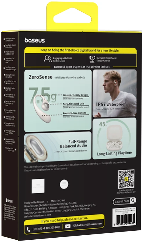Baseus Belaidės Bluetooth 6.0 ausinės Eli Sport 2 su įkrovimo dėklu, baltos