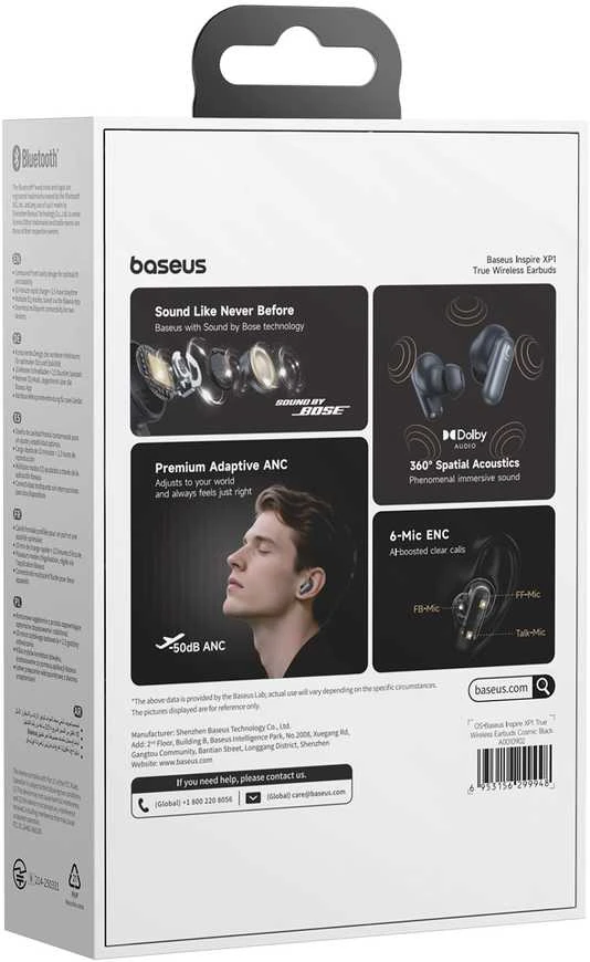 Baseus Belaidės Bluetooth 6.1 ausinės Inspire XP1 su įkrovimo dėklu ir triukšmo slopinimu, juodos