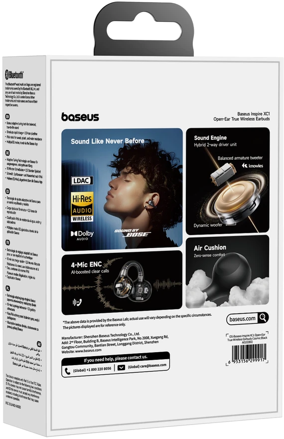 Baseus Belaidės Bluetooth 6.1 ausinės Inspire XC1 su įkrovimo dėklu, juodos