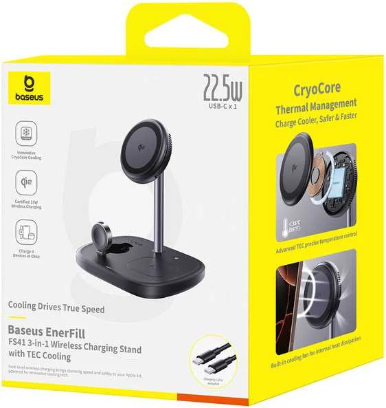 Baseus Belaidis magnetinis įkroviklis, stovas trims Apple įrenginiams 22.5W USB-C EnerFill FS41