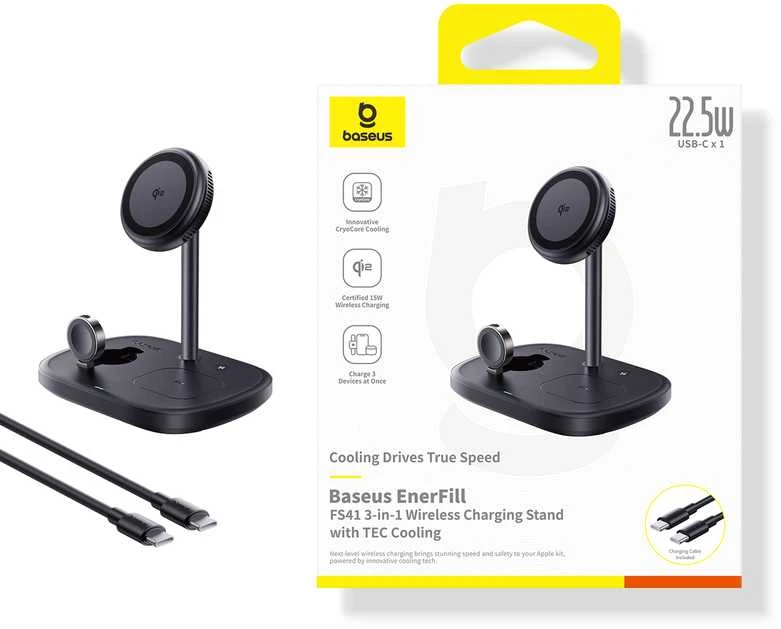 Baseus Belaidis magnetinis įkroviklis, stovas trims Apple įrenginiams 22.5W USB-C EnerFill FS41