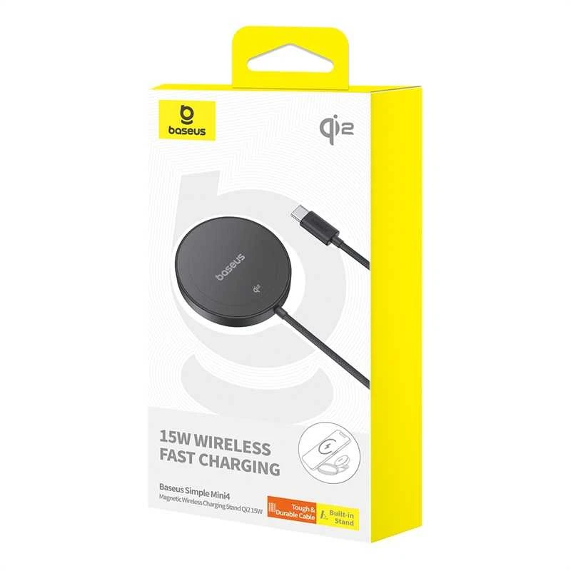 Baseus Belaidis magnetinis Qi2 įkroviklis 15W su USB-C 1.5m laidu, juodas