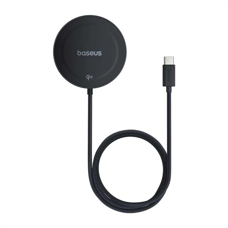 Baseus Belaidis magnetinis Qi2 įkroviklis 15W su USB-C 1.5m laidu, juodas