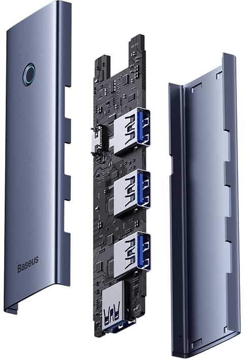 Hub Baseus UltraJoy Series Lite 4-Port 50cm (USB į USB3.0*4+Type-C5V) (pilka)
