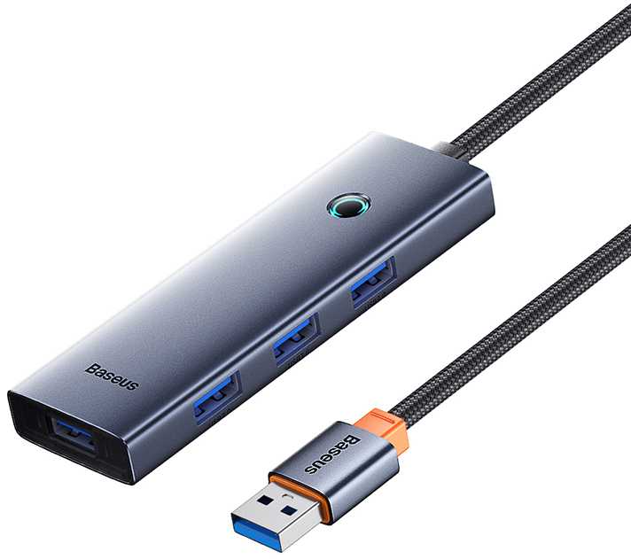 Hub Baseus UltraJoy Series Lite 4-Port 50cm (USB į USB3.0*4+Type-C5V) (pilka)