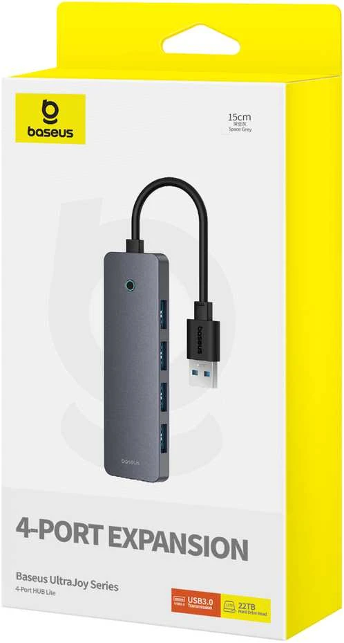 4in1 šakotuvas „Baseus UltraJoy Lite“, 15 cm, USB-A į 4x USB 3.0 + USB-C 5V (rutulinis)