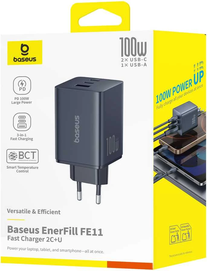 Baseus EnerFill FE11 100W 2 x USB-C + USB-A - juoda