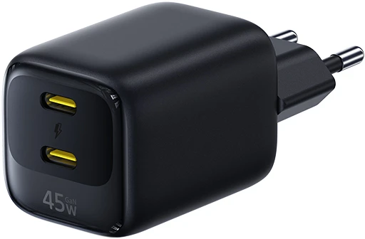 Baseus Sieninis įkroviklis EnerFill FE22 45W 2xUSB-C QC PD su USB-C kabeliu 1m, juodas